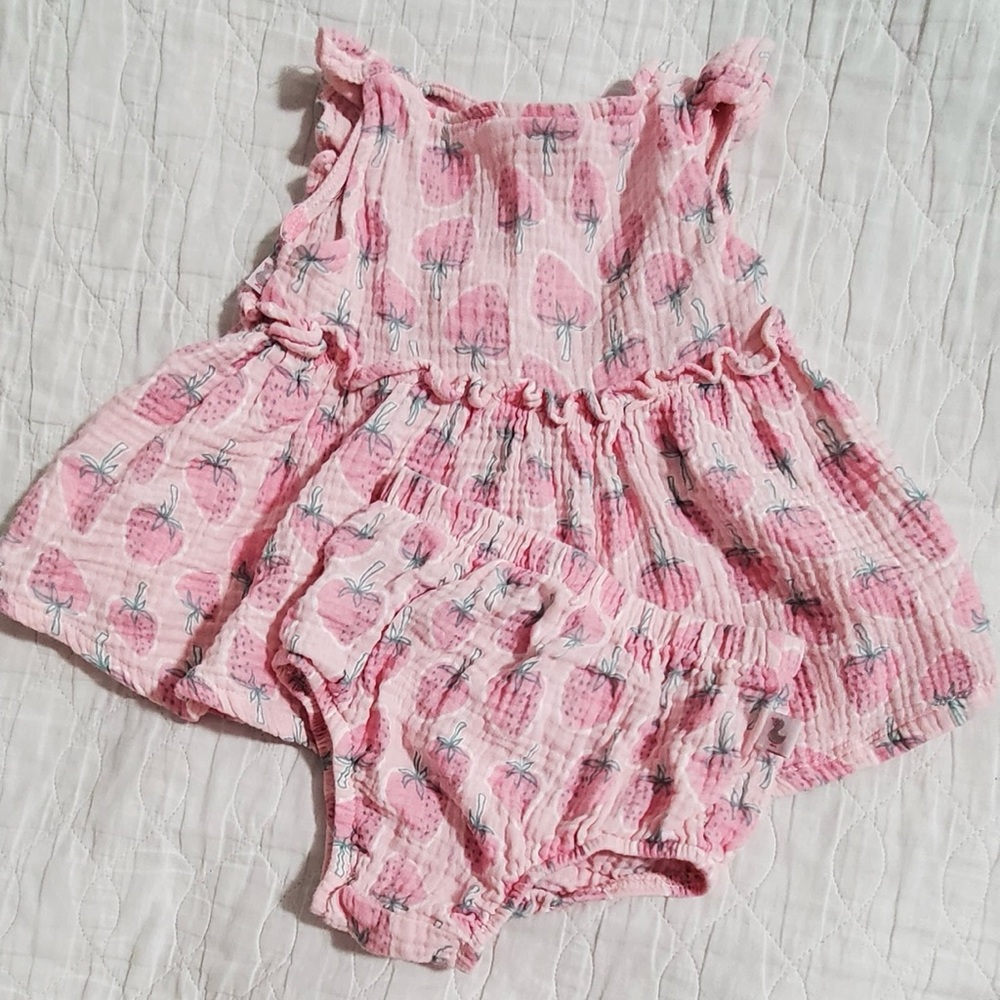 Charming Pink Strawberry Kids Dress Set